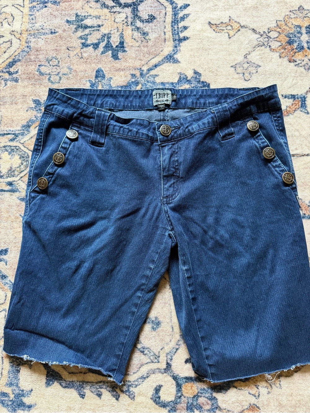 Tripp NYC Dark Blue Denim Shorts with Anchor Button